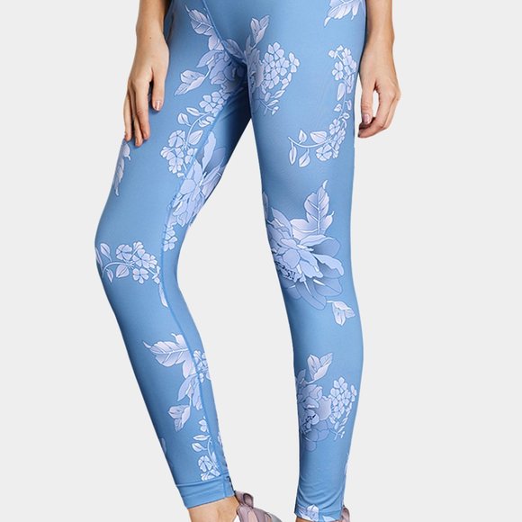 Blue High Waisted White Pattern Detail Stylish Leggings - Picture 1 of 5